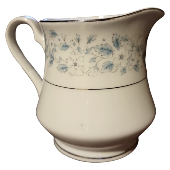 Vtg Spring Formal Montgomery Ward Coffee Creamer Platinum Rim Blue Floral - Picture 3 of 6